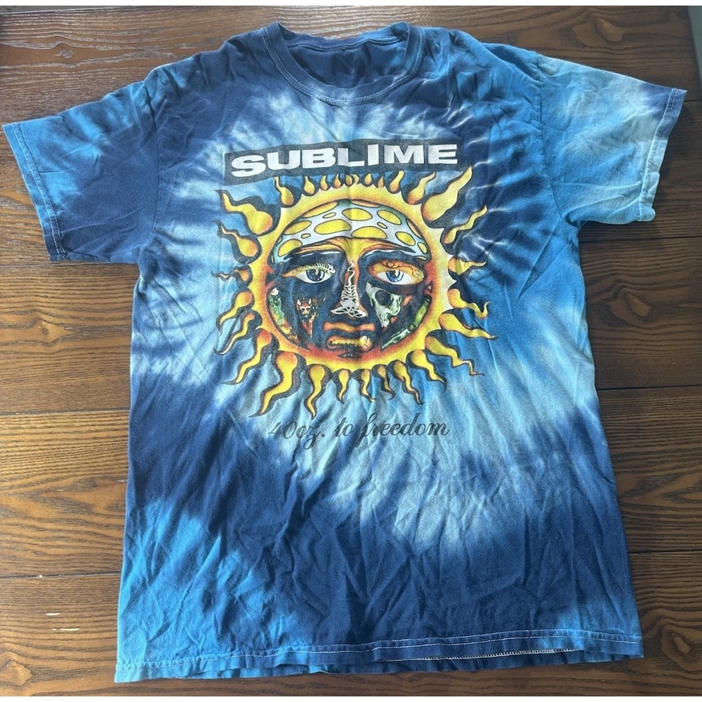 Sublime 40 oz to Freedom Tie Dye Blue Band T Shirt Small 100% Cotton Cut Tag